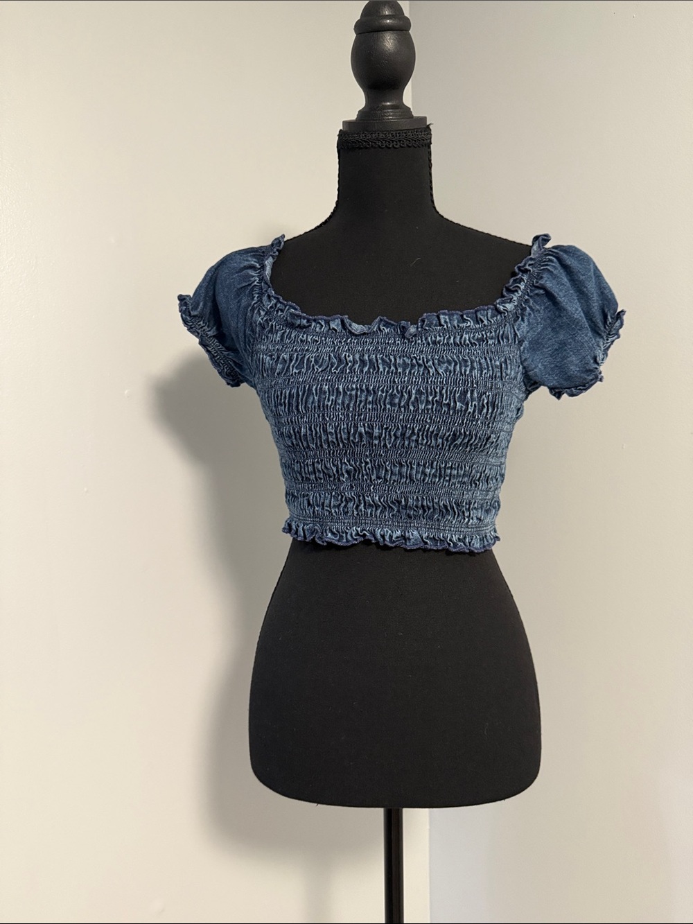 American Eagle Outfitters Indigo Smocked Crop Top